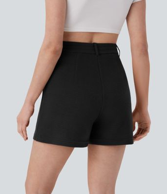 Pantalón corto tiro alto bolsillo lateral gofre