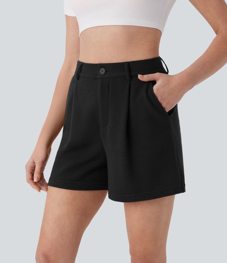 Pantalón corto tiro alto bolsillo lateral gofre