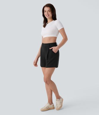 Pantalón corto tiro alto bolsillo lateral gofre