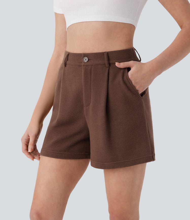 Pantalón corto tiro alto bolsillo lateral gofre