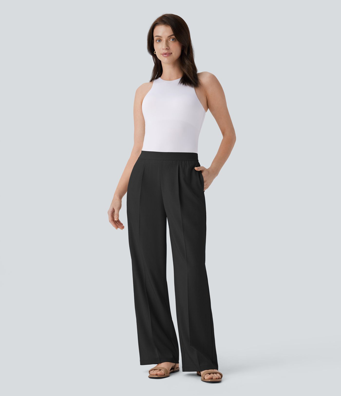 High Waisted Pocket Straight Leg Work Pants