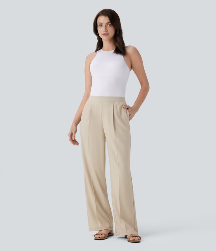 High Waisted Pocket Straight Leg Work Pants