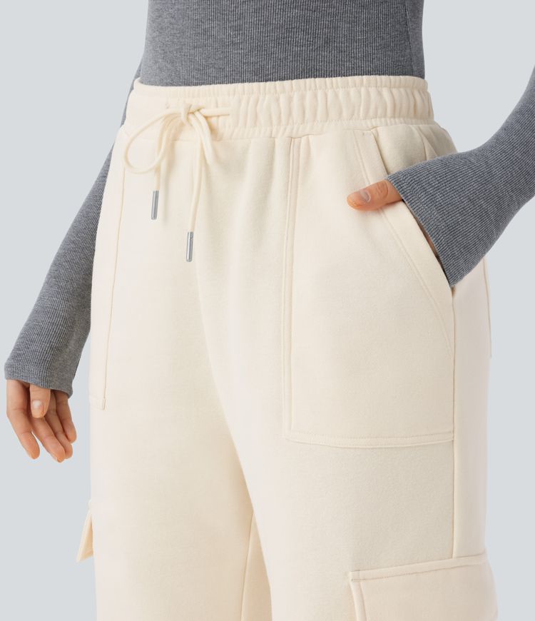 High Waisted Drawstring Pockets Straight Leg Casual Cargo Pants
