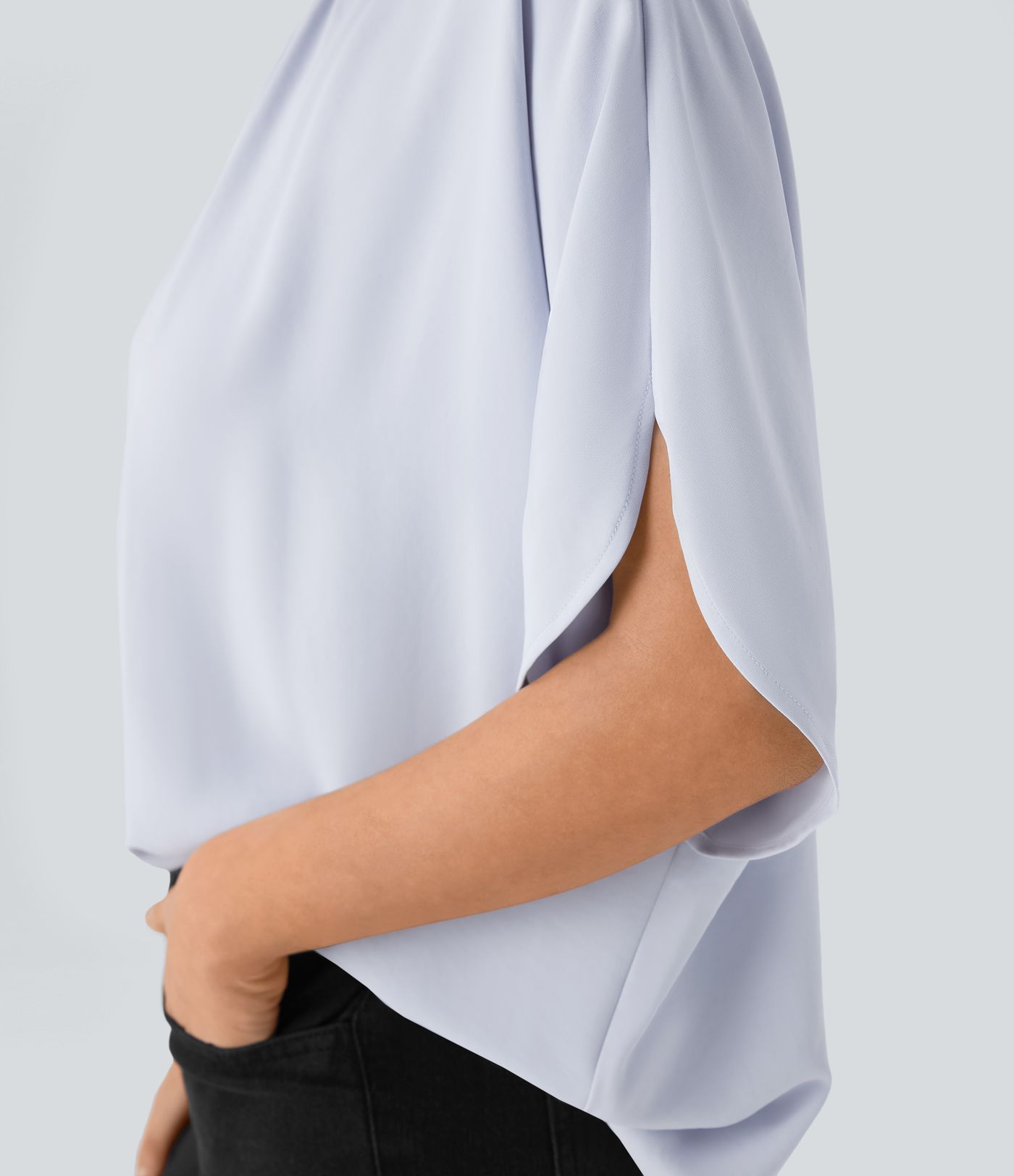 Stand Collar Tie Back Oversize Casual Linen-Feel Top