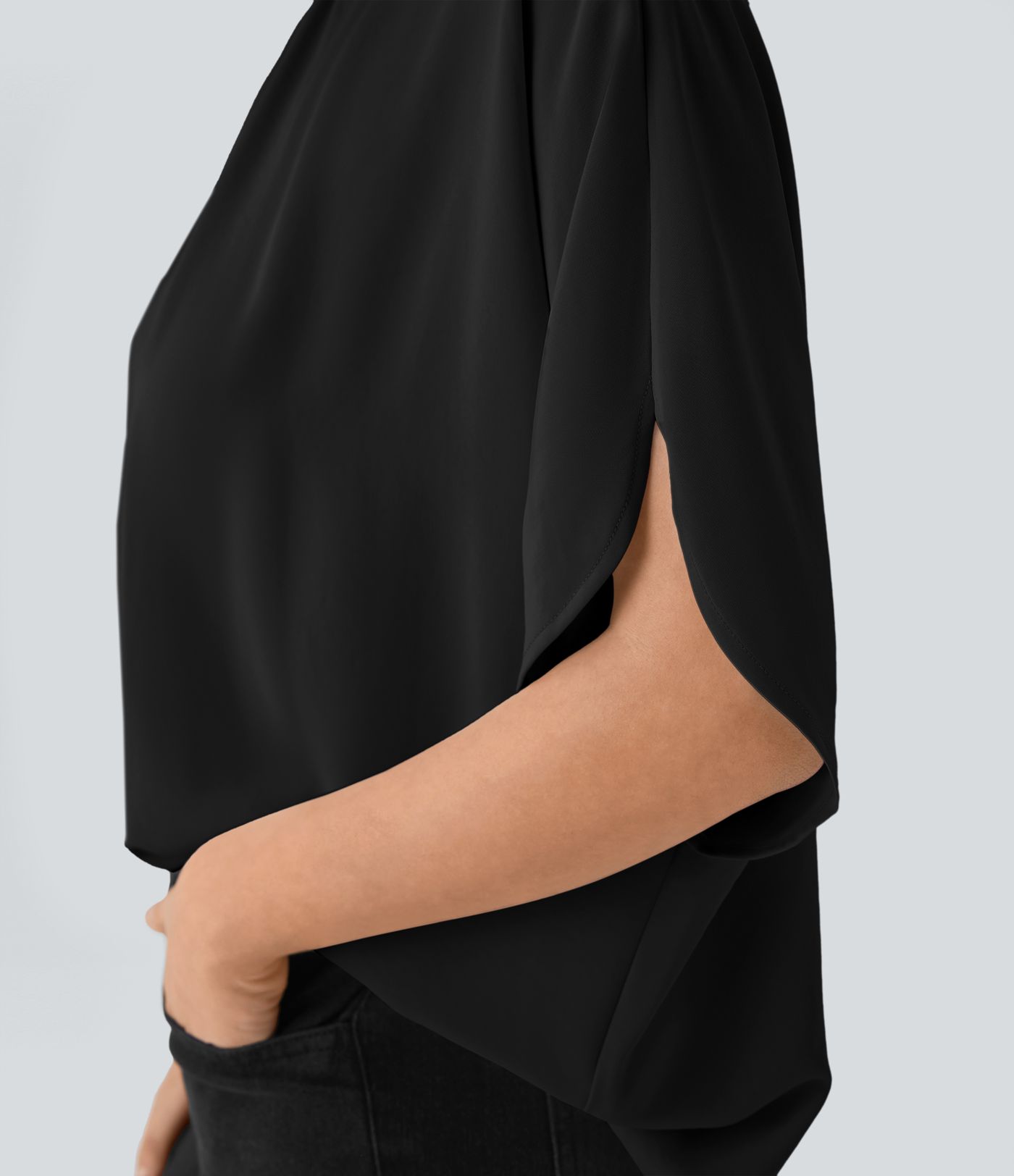 Top gran tamaño cuello alto lazo espalda