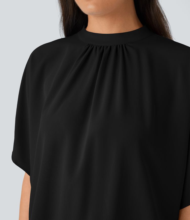 Top gran tamaño cuello alto lazo espalda