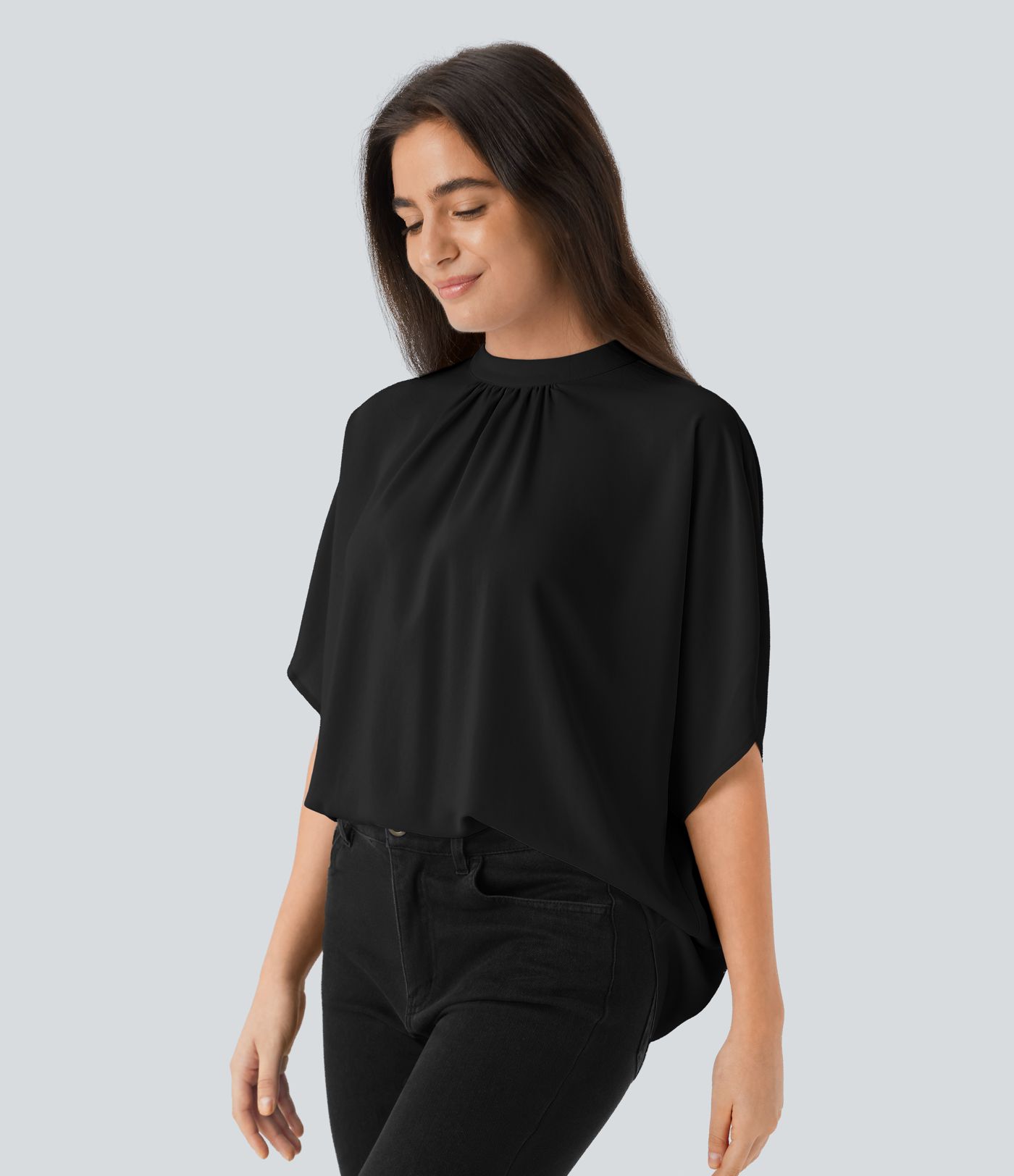 Top gran tamaño cuello alto lazo espalda