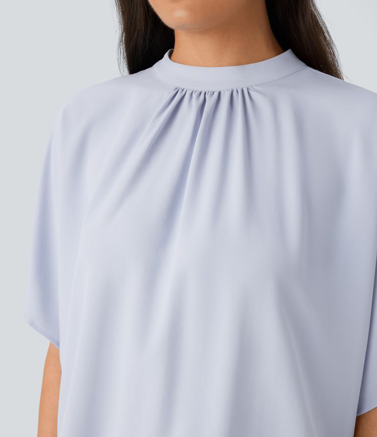 Stand Collar Tie Back Oversize Casual Linen-Feel Top