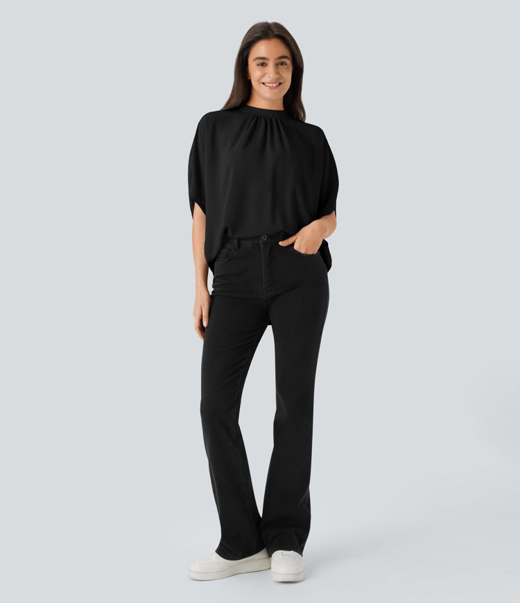 Top gran tamaño cuello alto lazo espalda