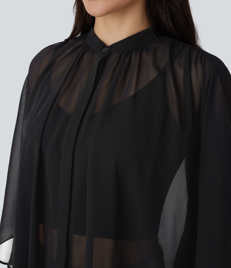 Fließendes, transparentes Arbeitshemd mit Knöpfen