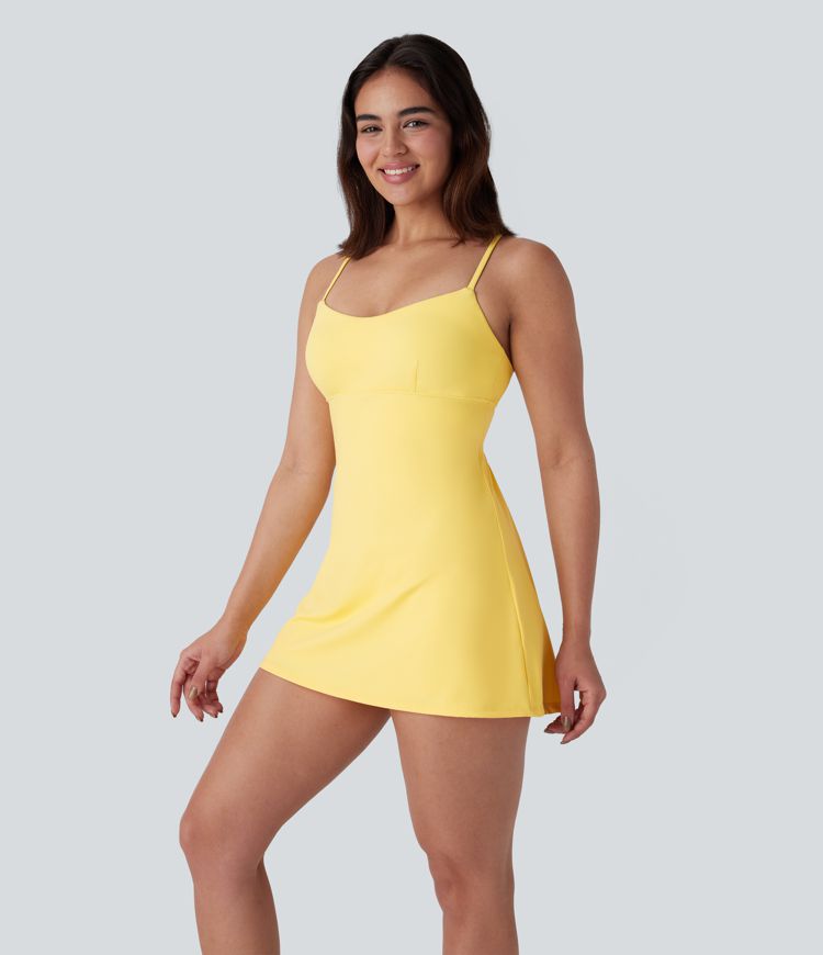 Softlyzero™ Airy Backless Crisscross Lace Up 2-in-1 Side Pocket Mini Cool Touch Dance Active Slip Dress
