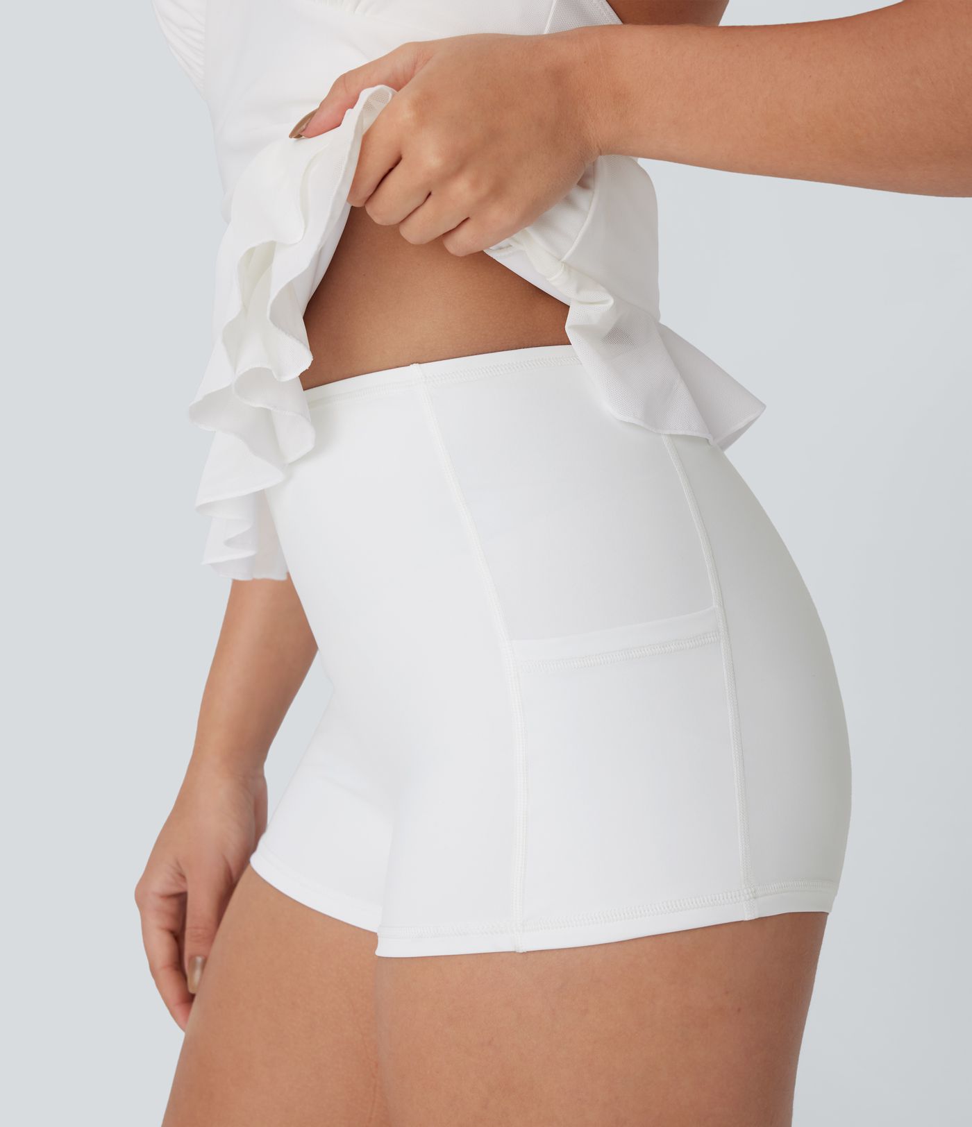 SoftlyZero™ Airy Halter Tie Back 2-Piece Pocket Bodycon Ruffle Hem Cool Touch Mini Casual Dress