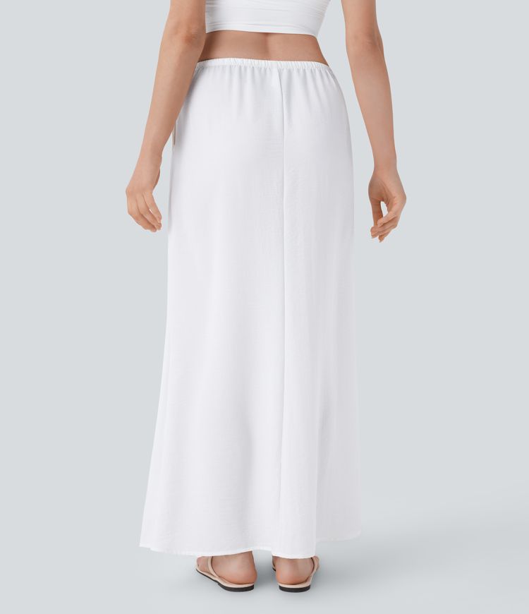 Low Rise Drawstring Pocket Maxi Linen-Feel Skirt