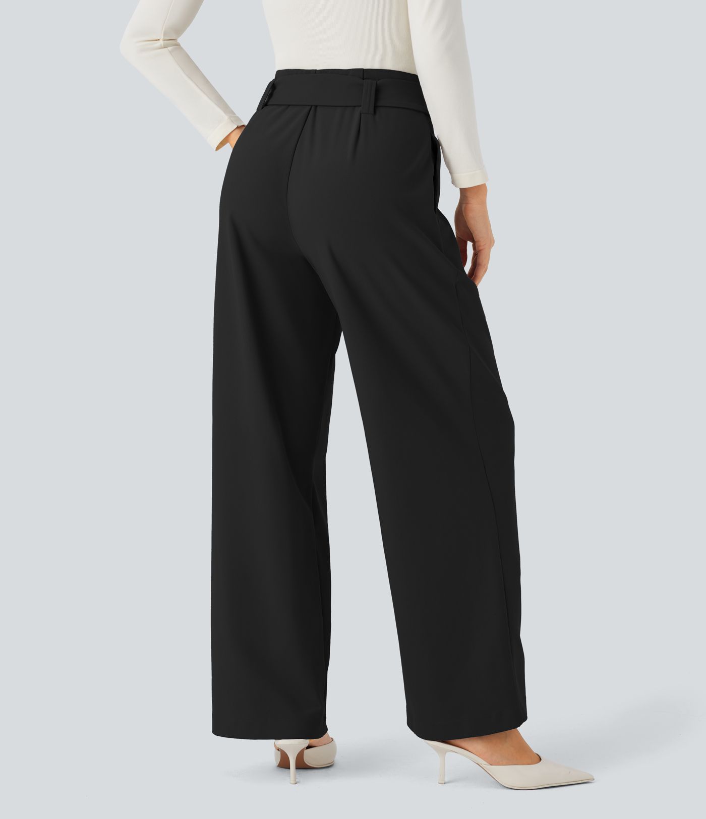 Halara Flex™ High Waisted Belted Side Pocket Straight Leg Twill Work Trousers