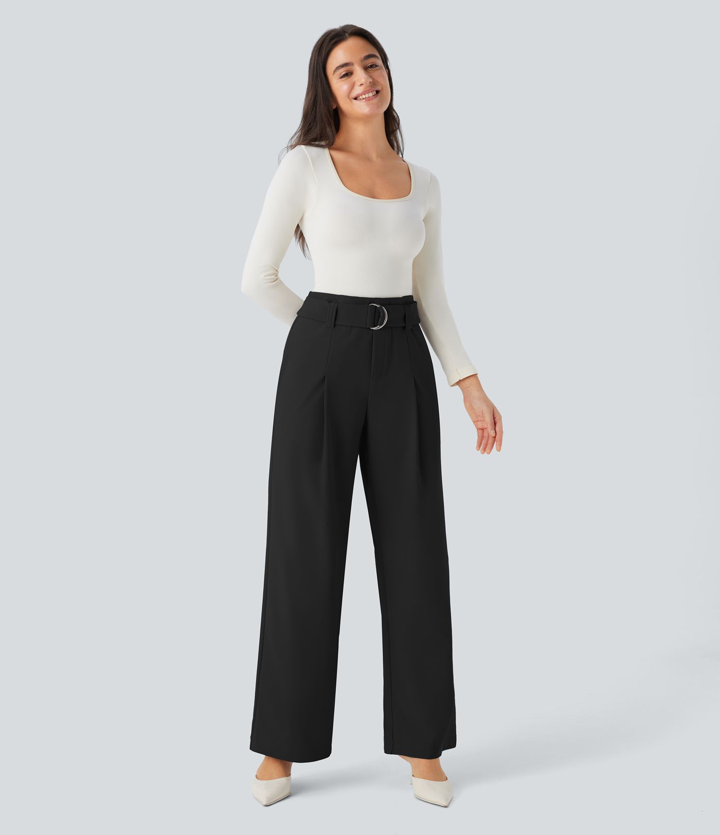 Halara Flex™ High Waisted Belted Side Pocket Straight Leg Twill Work Trousers