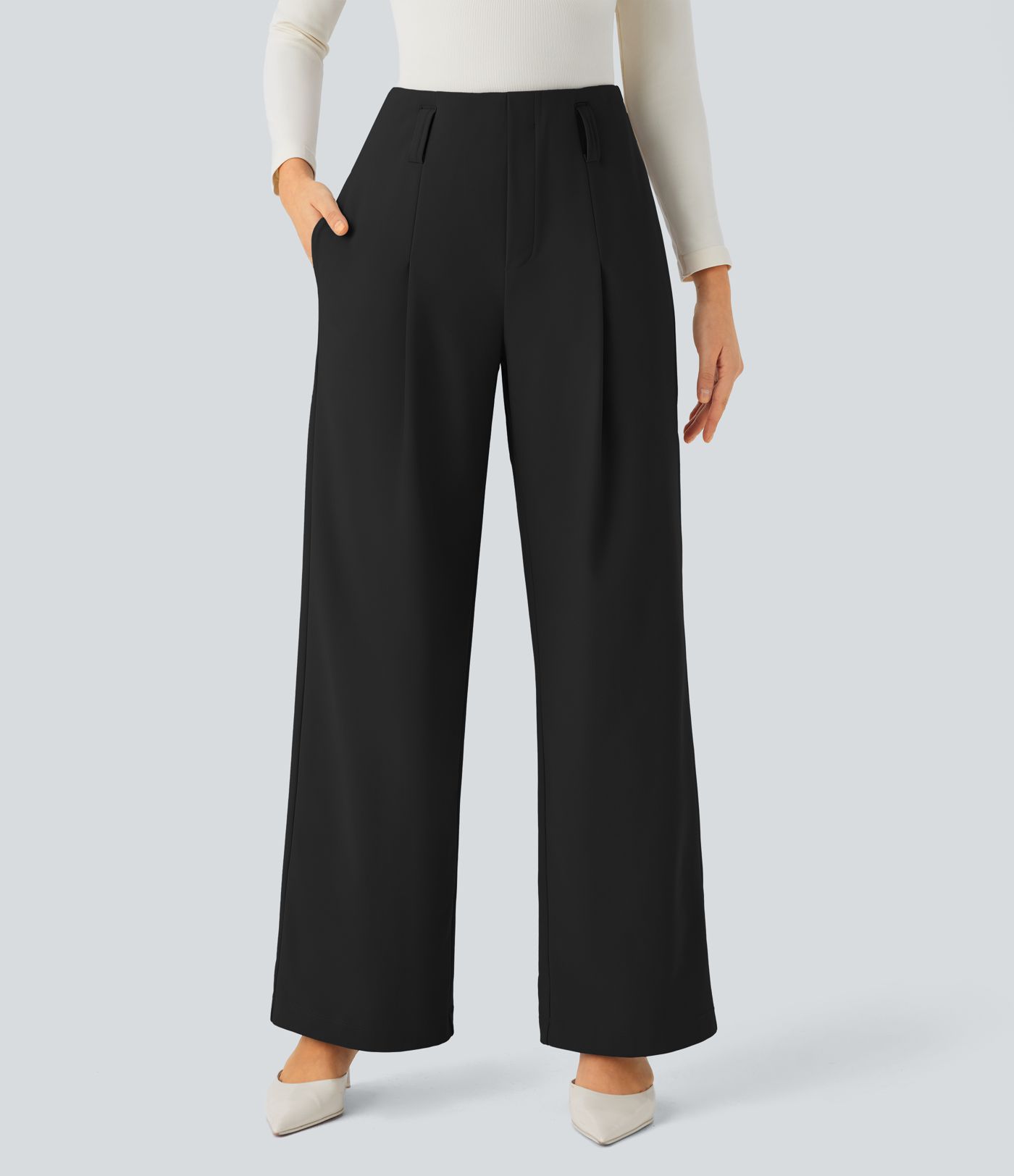 Halara Flex™ High Waisted Belted Side Pocket Straight Leg Twill Work Trousers