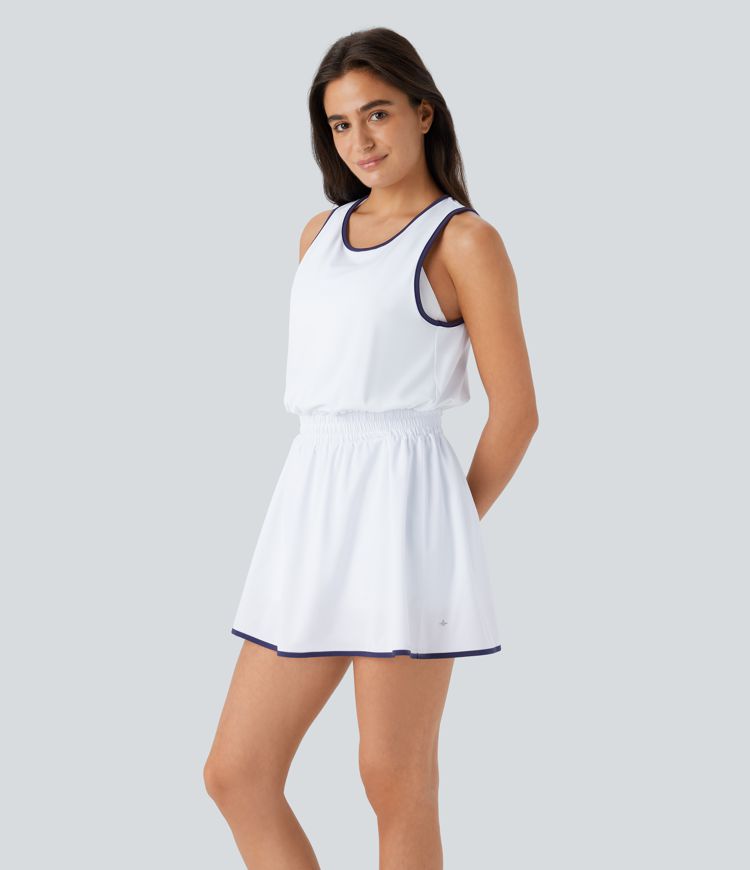 Breezeful™ Tie Back 2-in-1 Pocket Color Block Mini Quick Dry Yoga Active Tank Dress-Easy Peezy