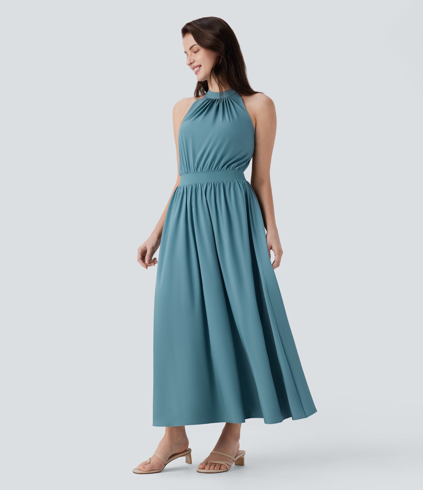 Breezeful™ Ärmelloses, fließendes Urlaubs-Maxikleid mit Schlüsselloch Rücken - schnelltrocknend