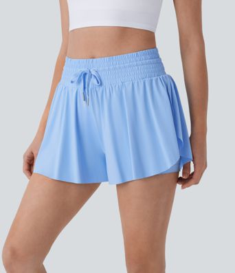 High Waisted Tummy Control Drawstring 2-in-1 Anti-slip Hem Cool Touch Yoga Shorts with Pockets-UPF50+ High Waisted Tummy Control Drawstring 2-in-1 Anti-slip Hem Cool Touch Yoga Shorts with Pockets-UPF50+