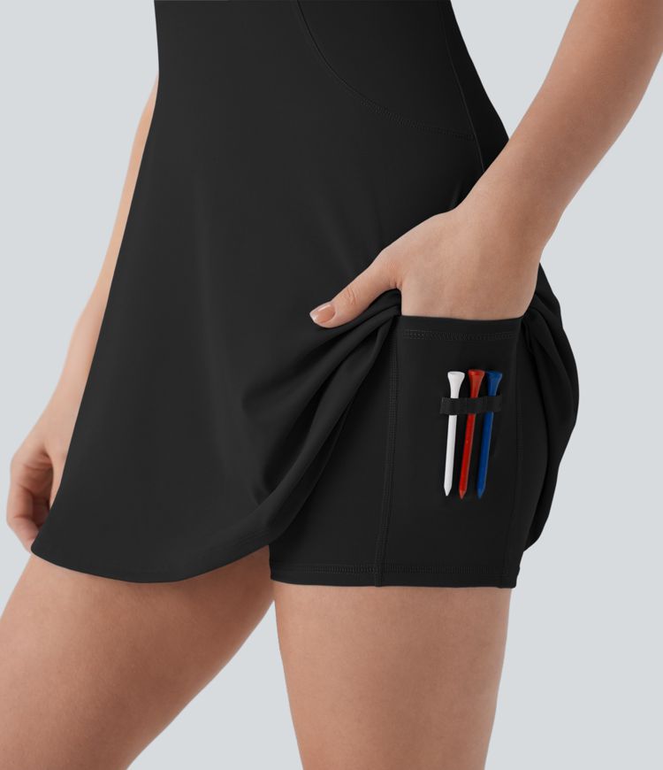 Softlyzero™ QuickDry - 2-teiliges Minigolf-Aktivkleid mit Seitentaschen, Racerback, Reißverschluss und Golf-Tee-Taschen