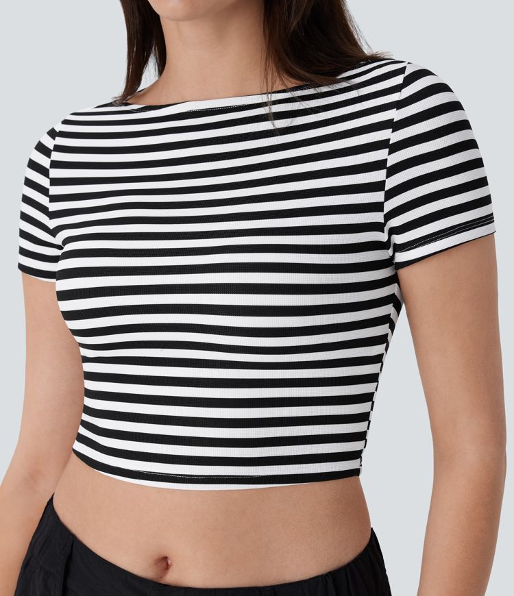 Camiseta oficina cuello barco rayas corte ajustado gofre