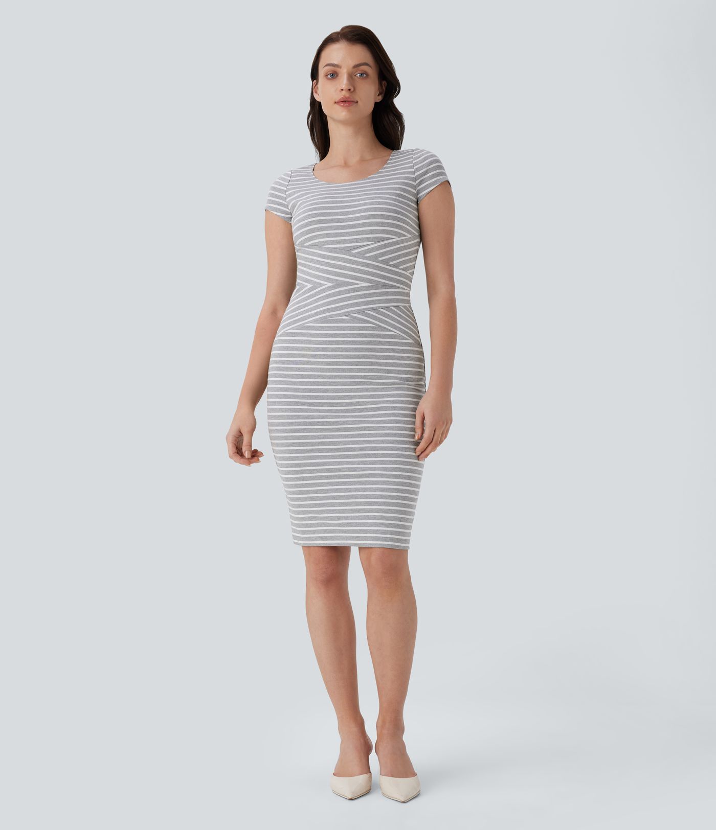Round Neck Stripe Bodycon Casual Dress