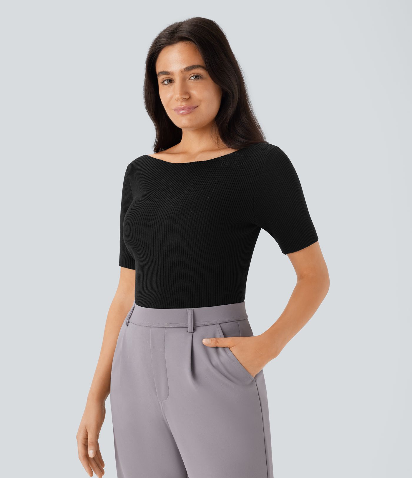 Bootshals Kurzarm Slim Fit Arbeits-Pullover