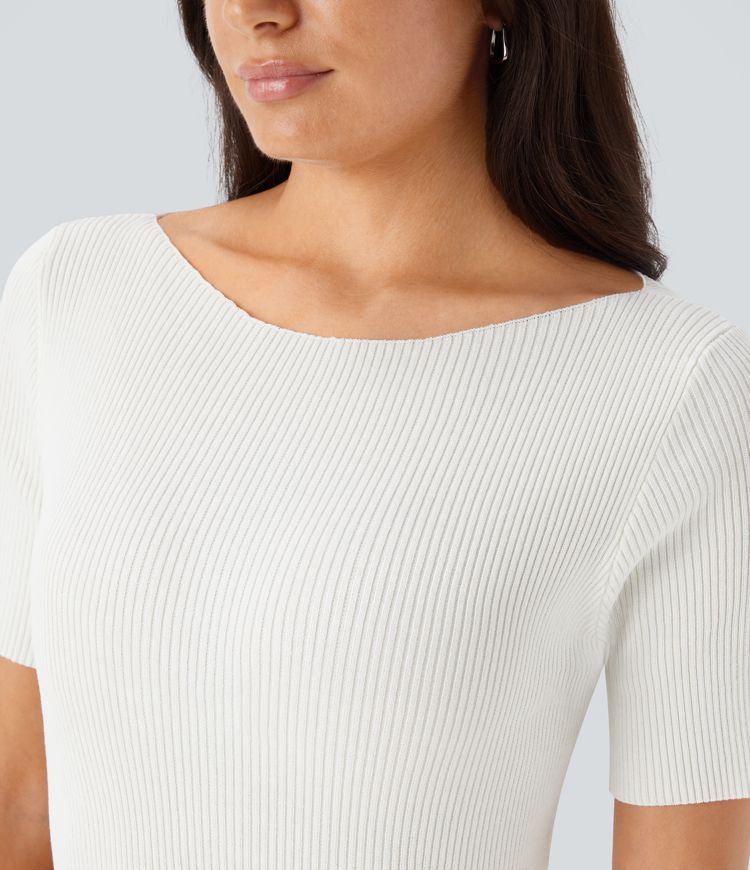 Bootshals Kurzarm Slim Fit Arbeits-Pullover