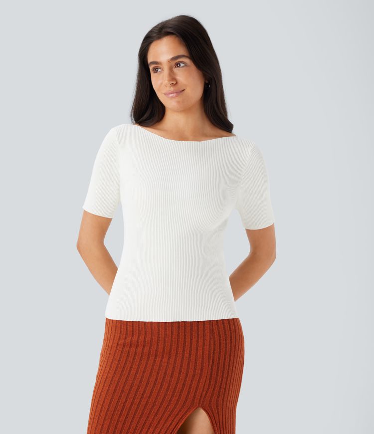 Bootshals Kurzarm Slim Fit Arbeits-Pullover