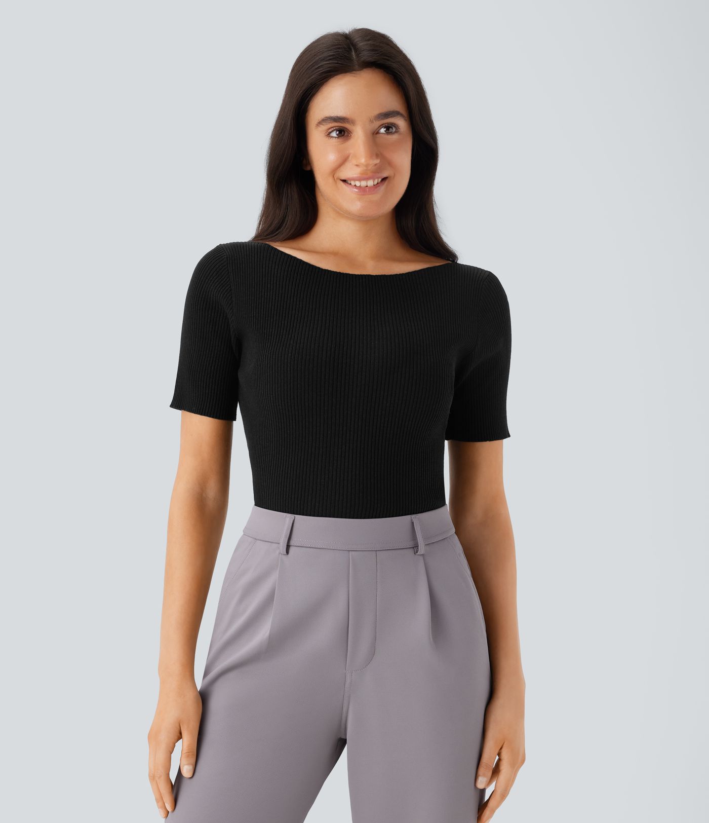 Bootshals Kurzarm Slim Fit Arbeits-Pullover