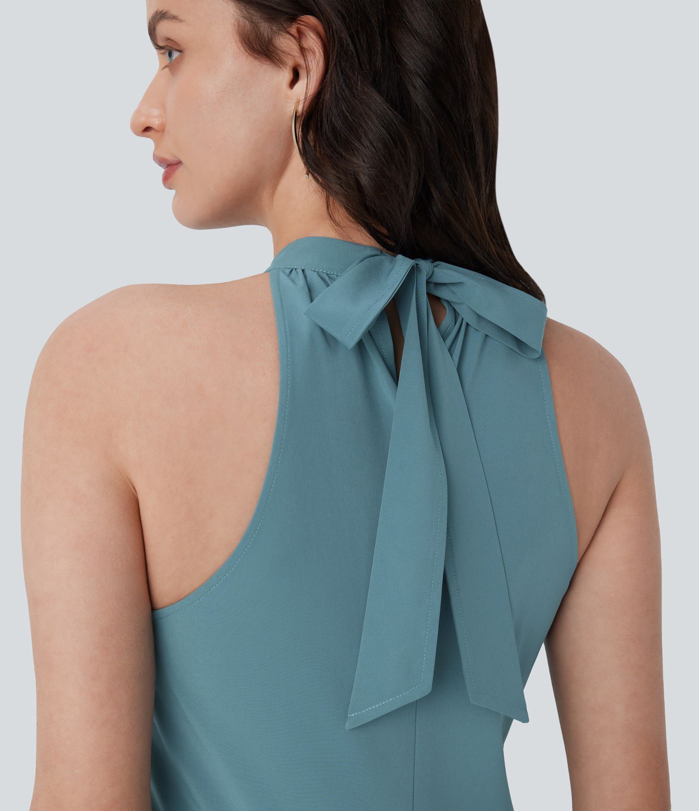 Mono Breezeful™ Halter resort holgado secado rápido pierna ancha bolsillo lateral cierre invisible cuello