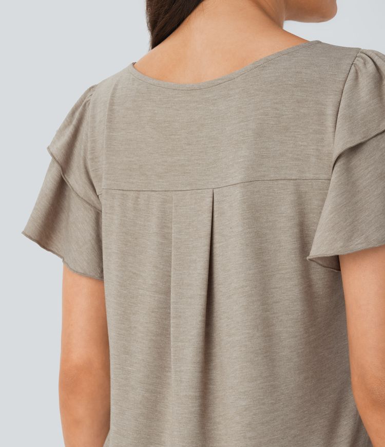 Blusa manga corta cuello barco volante