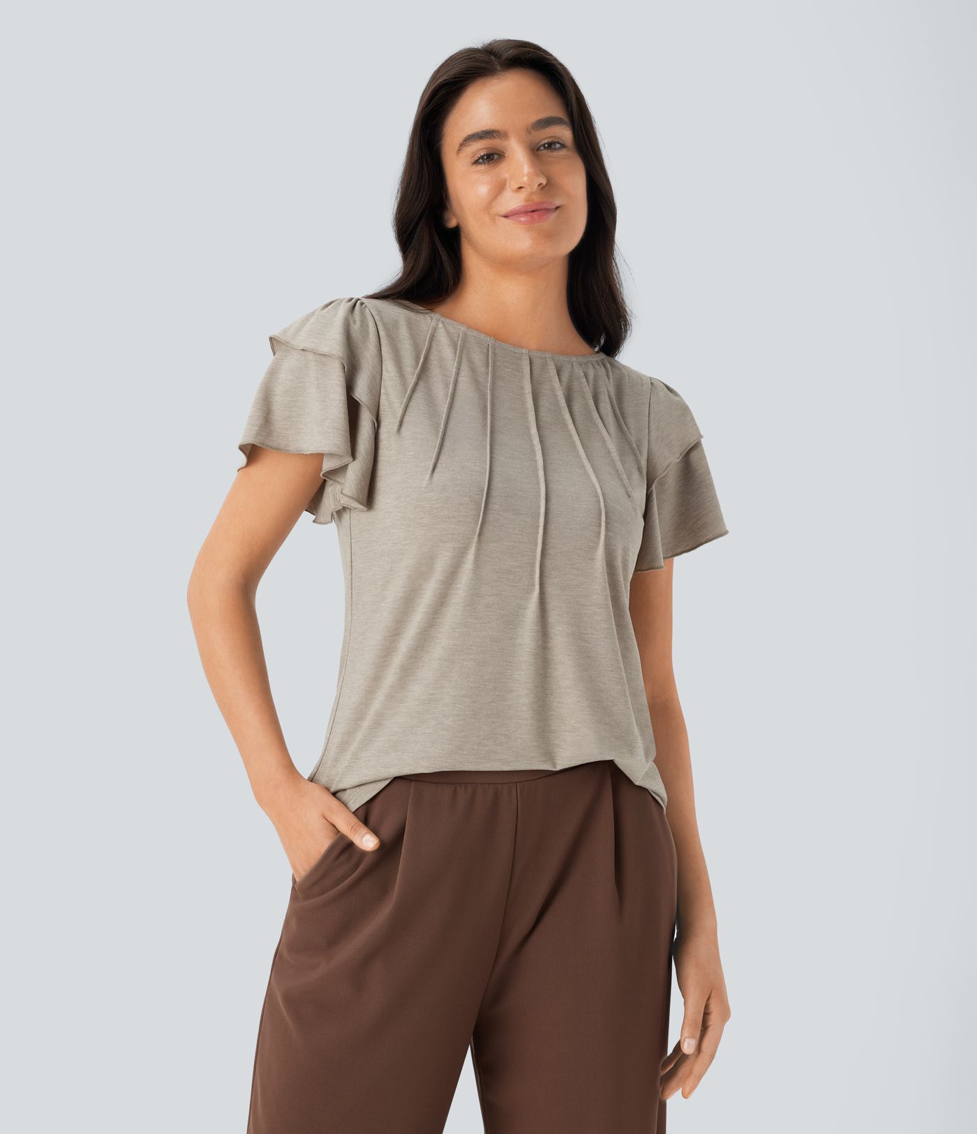 Blusa manga corta cuello barco volante