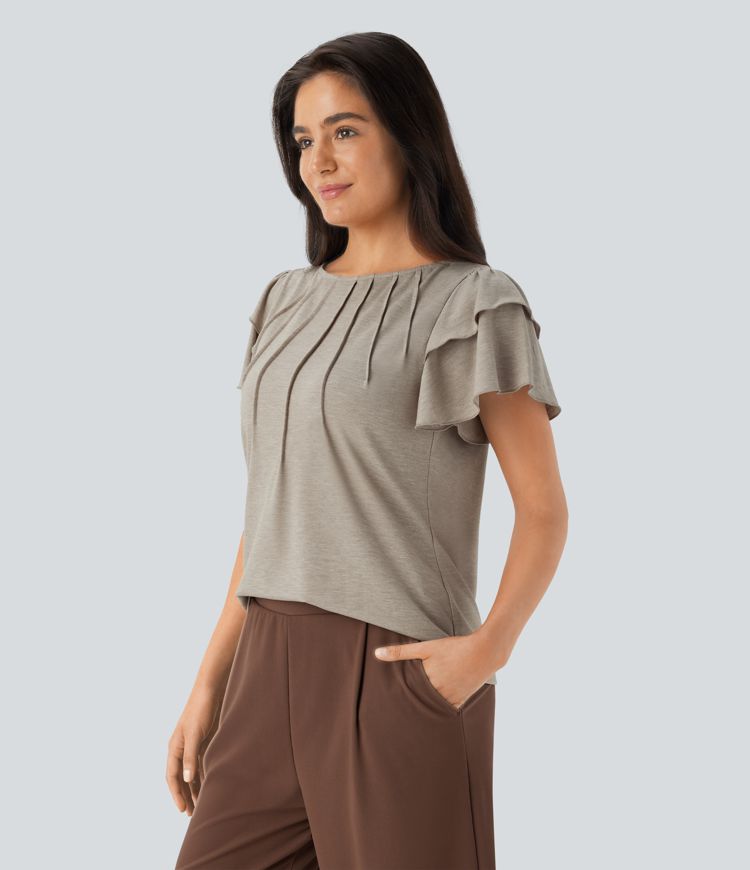 Blusa manga corta cuello barco volante