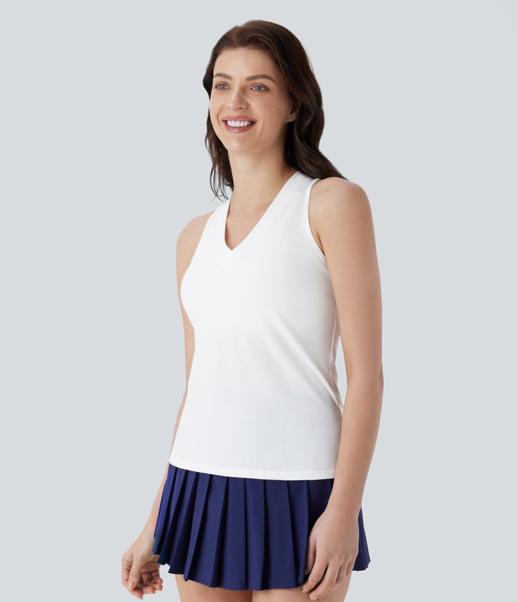 V Neck Cut Out Contrast Mesh Quick Dry Tennis Tank Top