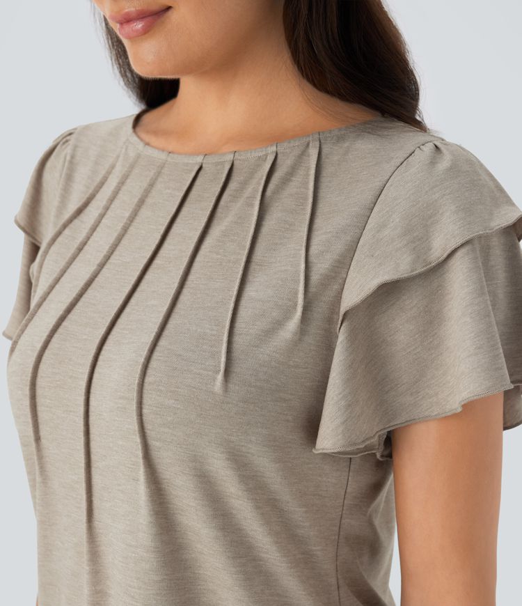 Blusa manga corta cuello barco volante