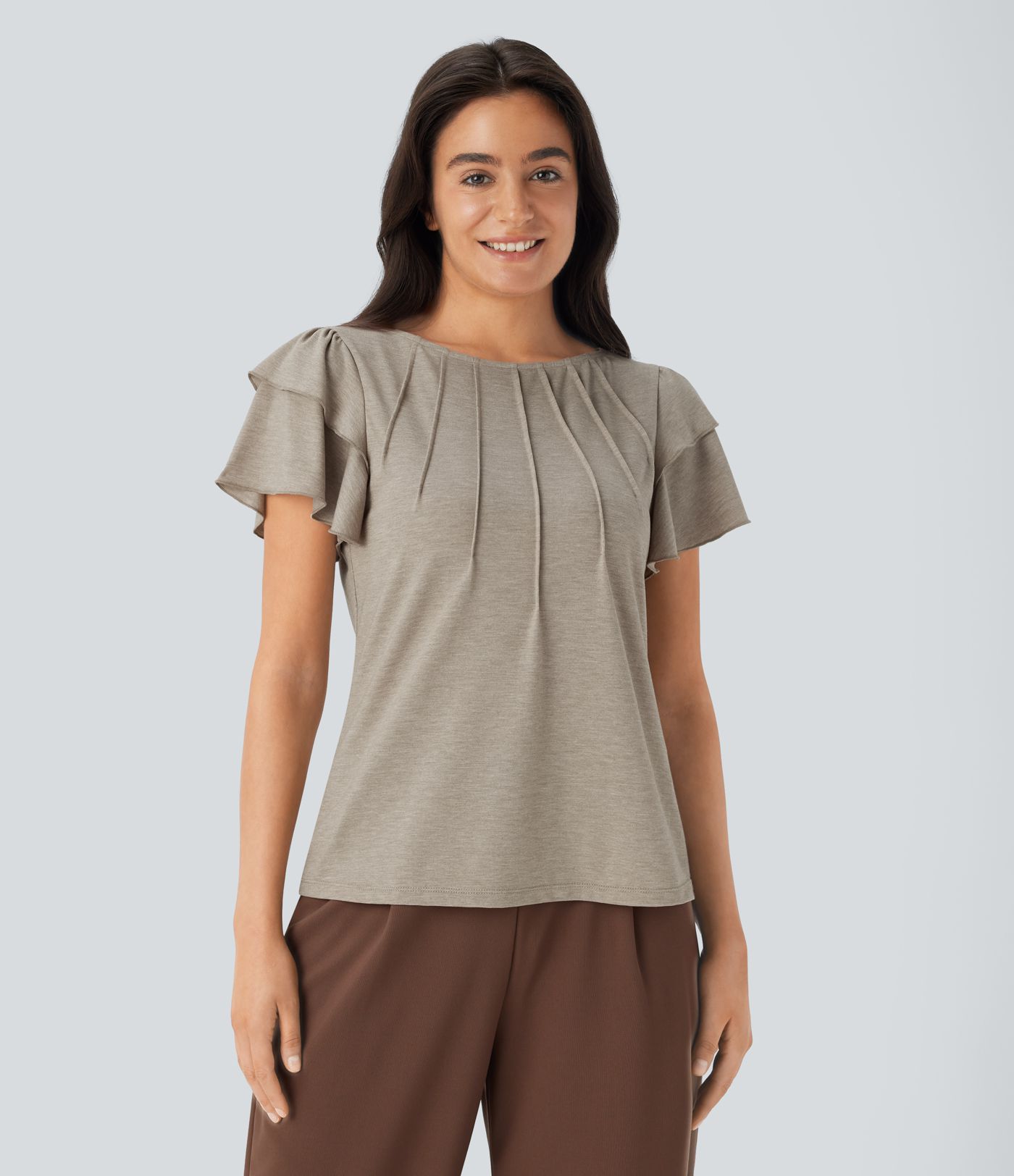 Blusa manga corta cuello barco volante