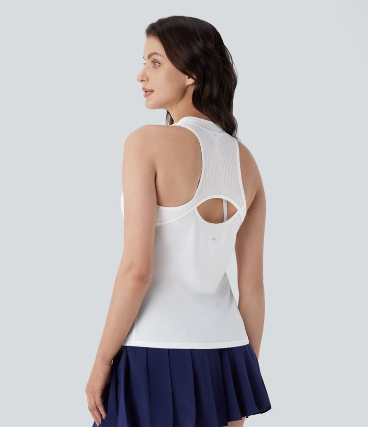 V Neck Cut Out Contrast Mesh Quick Dry Tennis Tank Top