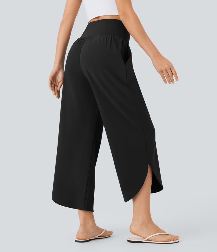 Breezeful™ High Waisted Tummy Control Split Hem Quick Dry Resort Pants with Pockets