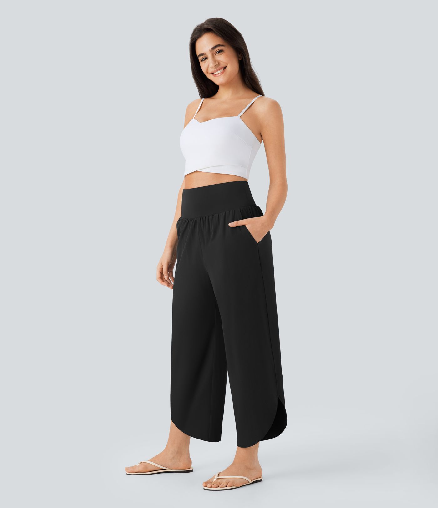 Breezeful™ High Waisted Tummy Control Split Hem Quick Dry Resort Pants with Pockets