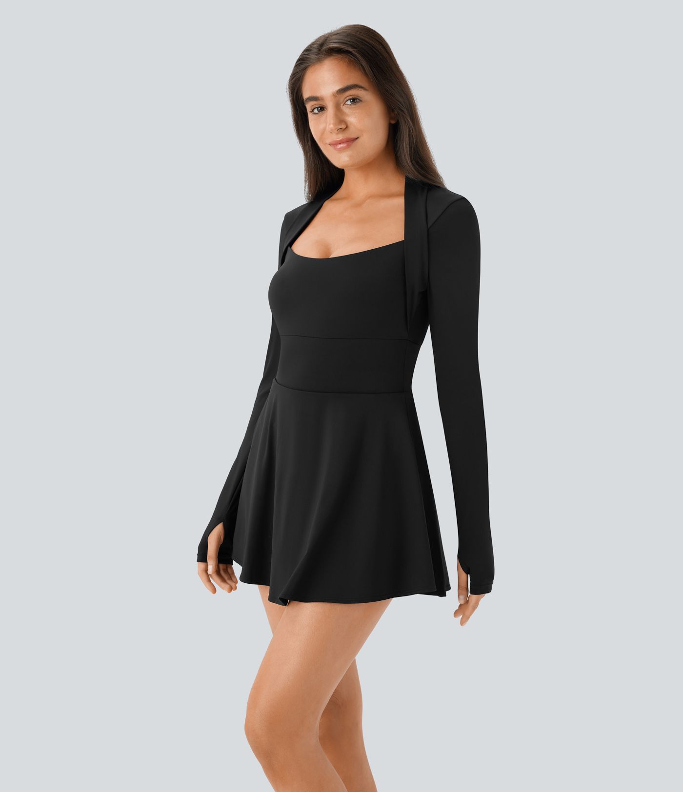 Vestido mini Softlyzero™ Airy pickleball manga larga abertura pulgar bolsillo lateral 2 en 1 acampanado tacto frío