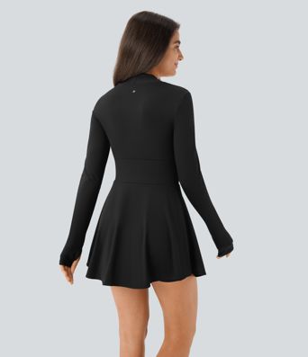 Vestido mini Softlyzero™ Airy pickleball manga larga abertura pulgar bolsillo lateral 2 en 1 acampanado tacto frío