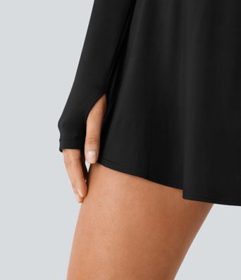 Vestido mini Softlyzero™ Airy pickleball manga larga abertura pulgar bolsillo lateral 2 en 1 acampanado tacto frío