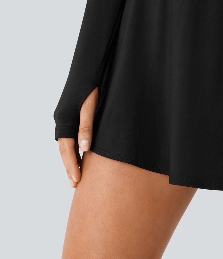 Vestido mini Softlyzero™ Airy pickleball manga larga abertura pulgar bolsillo lateral 2 en 1 acampanado tacto frío