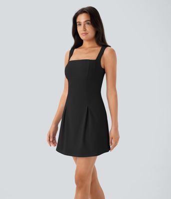 SoftlyZero™ QuickDry Square Neck Sleeveless 2-in-1 Pocket Mini Tennis Active Dress