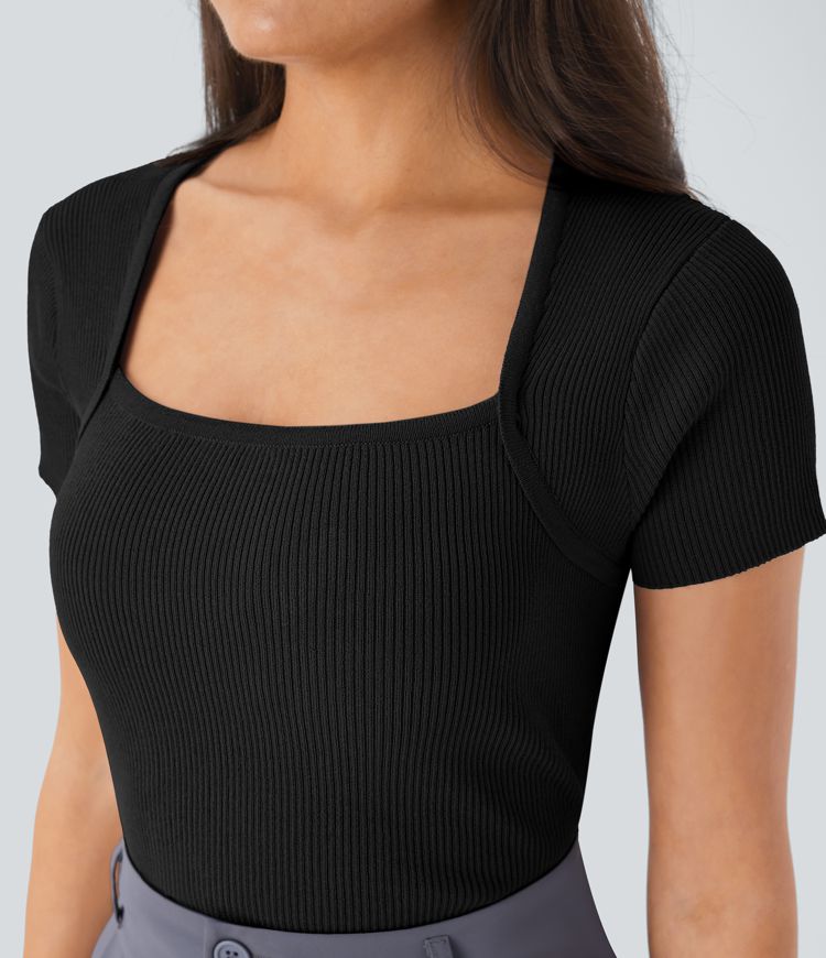 Square Neck Short Sleeve Work Sweater