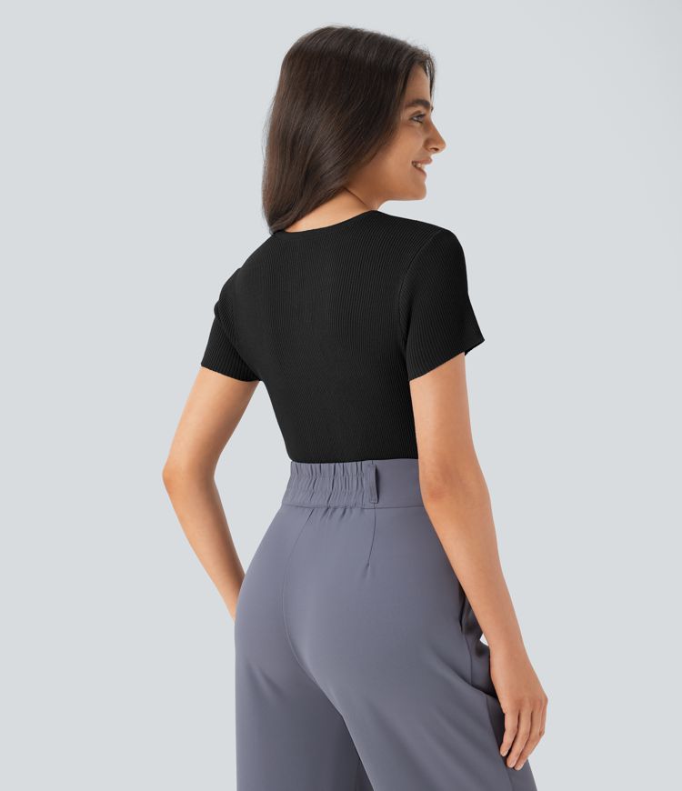 Square Neck Short Sleeve Work Sweater