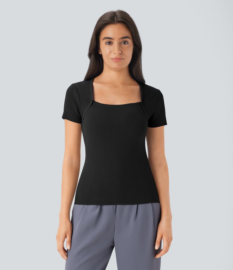 Square Neck Short Sleeve Work Sweater