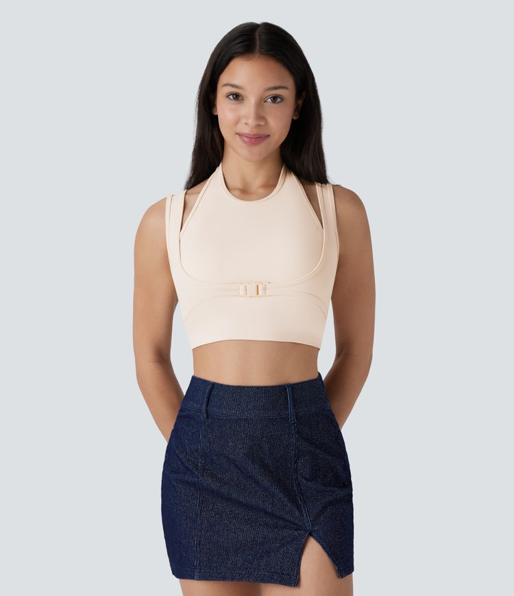 Top Softlyzero™ Plush ajustado sin mangas sin espalda hebilla 2 en 1