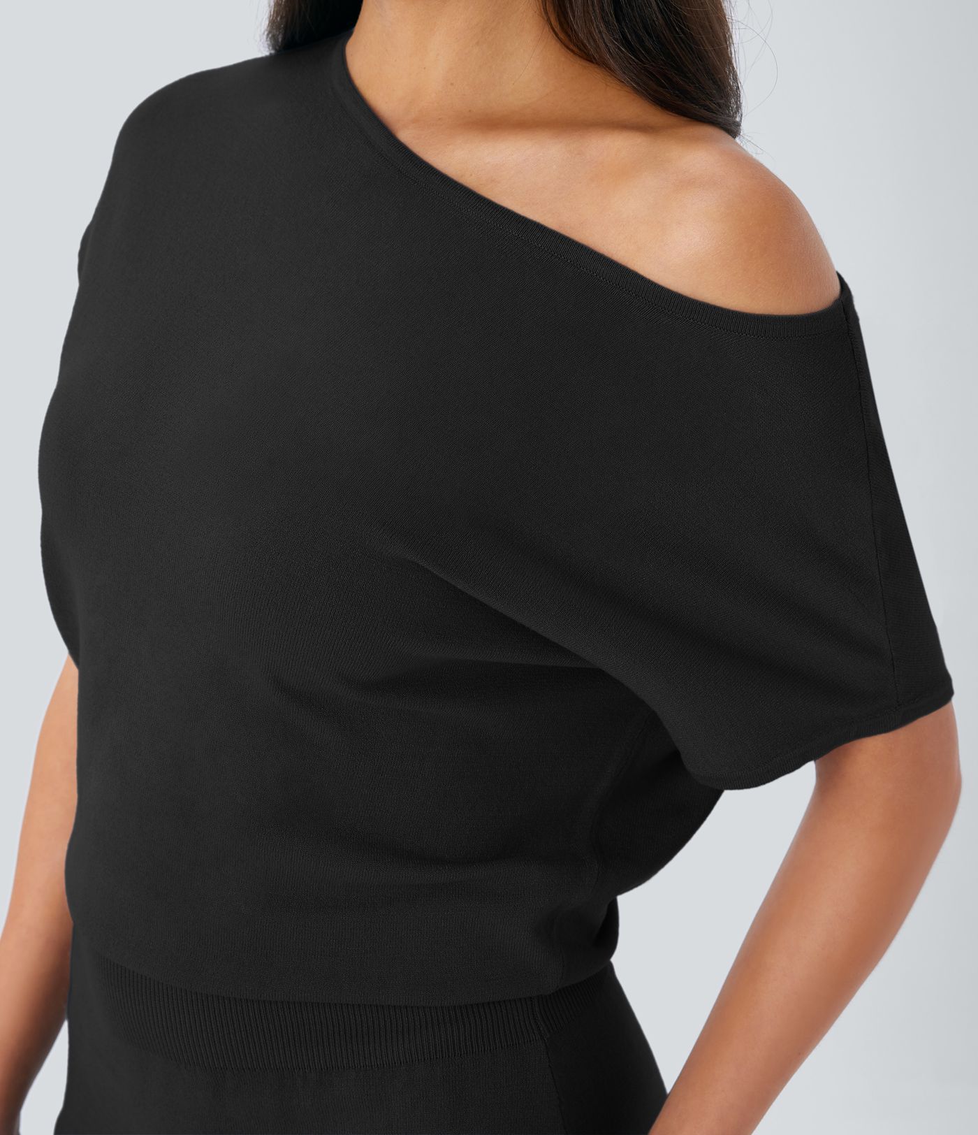 Off Shoulder Short Sleeve Midi Slim Casual Sweater Dress